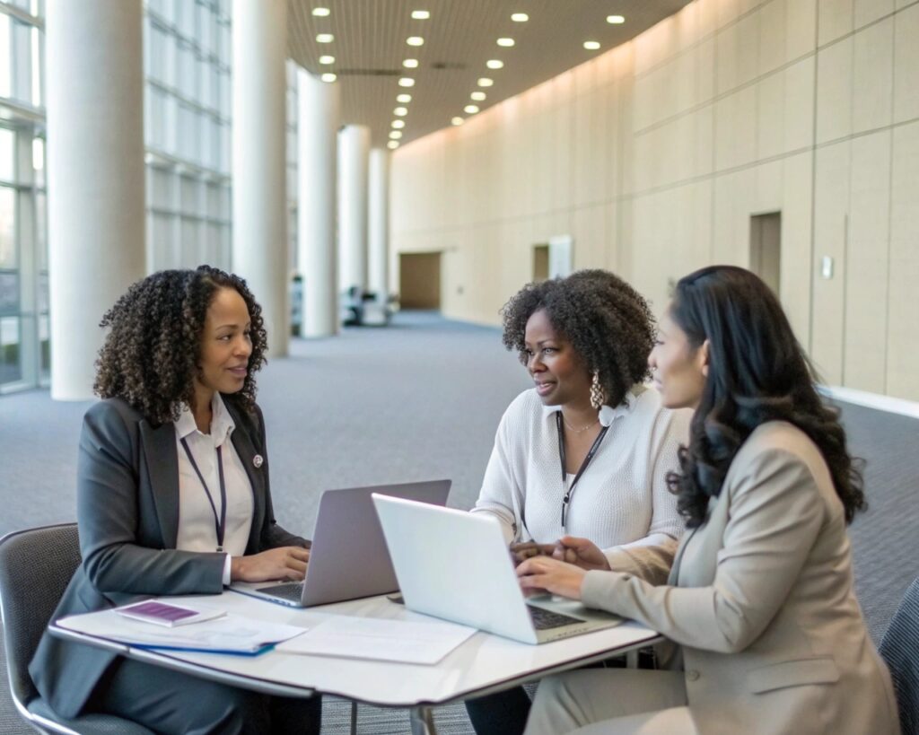 Discover top tech career paths! Women connect and discuss lucrative STEM opportunities, networking, and growth during an empowering professional conference.