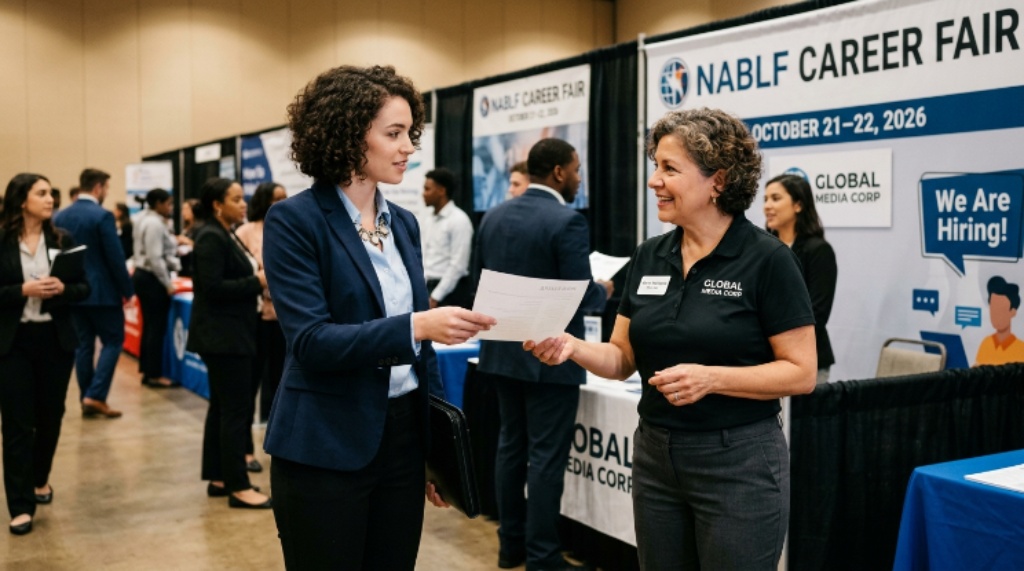 Professional presenting resume to recruiter at the NABLF Career Fair on October 21–22, 2026